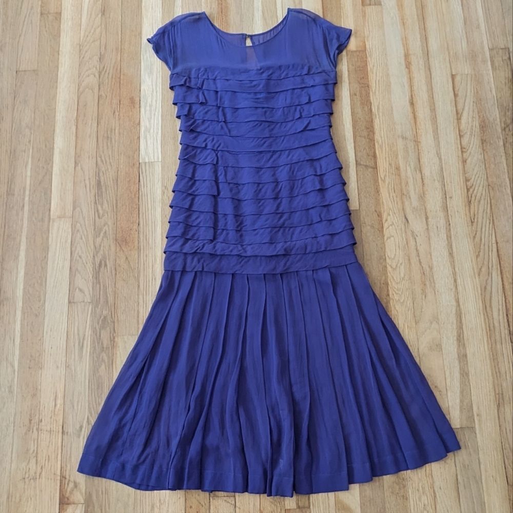 Carmen Marc Valvo Purple Ruched Silk Gown Formal Dress